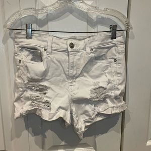 high waisted white super stretch denim shorts